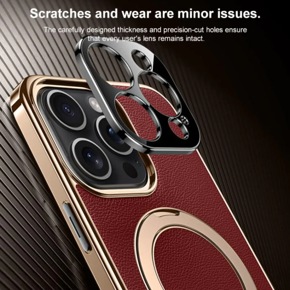 For iPhone 16 Pro Max Plain Leather MagSafe Holder Phone Case(Red)